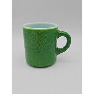 Vintage Hazel Atlas GREEN Orange Peel Texture Painted Milk Glass Cup Coffee Mug